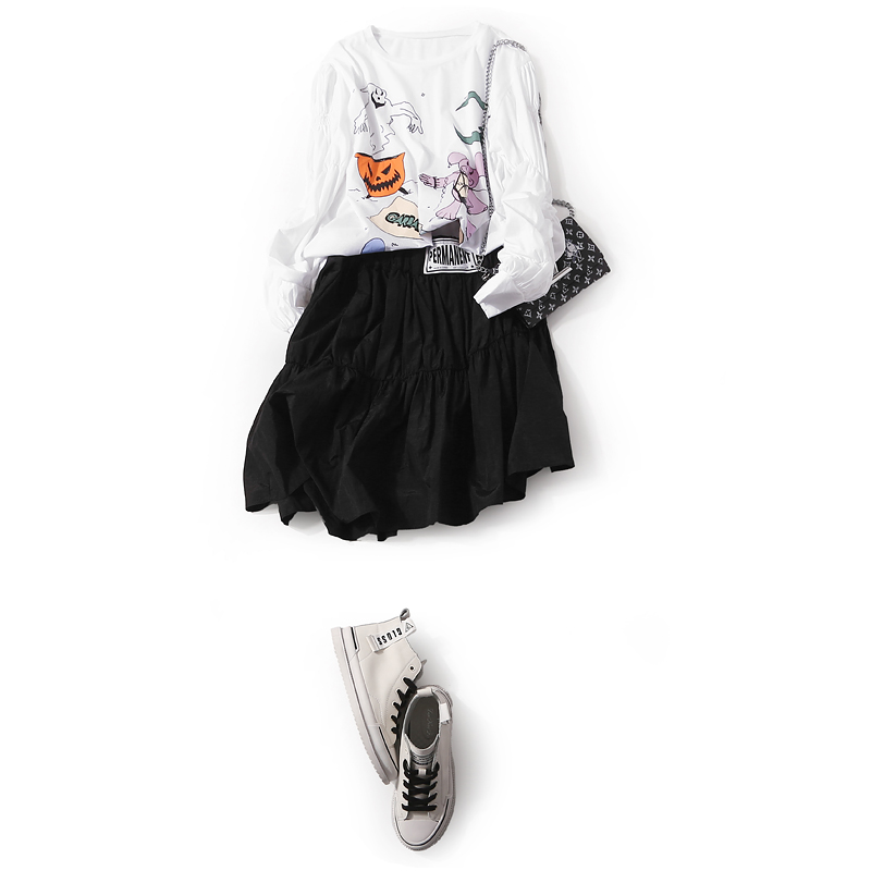 Women's Casual Asymmetrical Flared Skirt - Elastic Waist, Letter Patchwork, Youthful Style, European Summer Fashion Women's Casual Asymmetrical Flared Skirt - Elastic Waist, Letter Patchwork, Youthful Style, European Summer Fashion