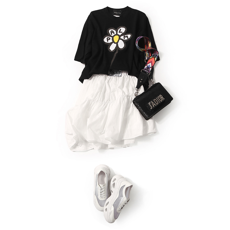 Women's Casual Asymmetrical Flared Skirt - Elastic Waist, Letter Patchwork, Youthful Style, European Summer Fashion Women's Casual Asymmetrical Flared Skirt - Elastic Waist, Letter Patchwork, Youthful Style, European Summer Fashion