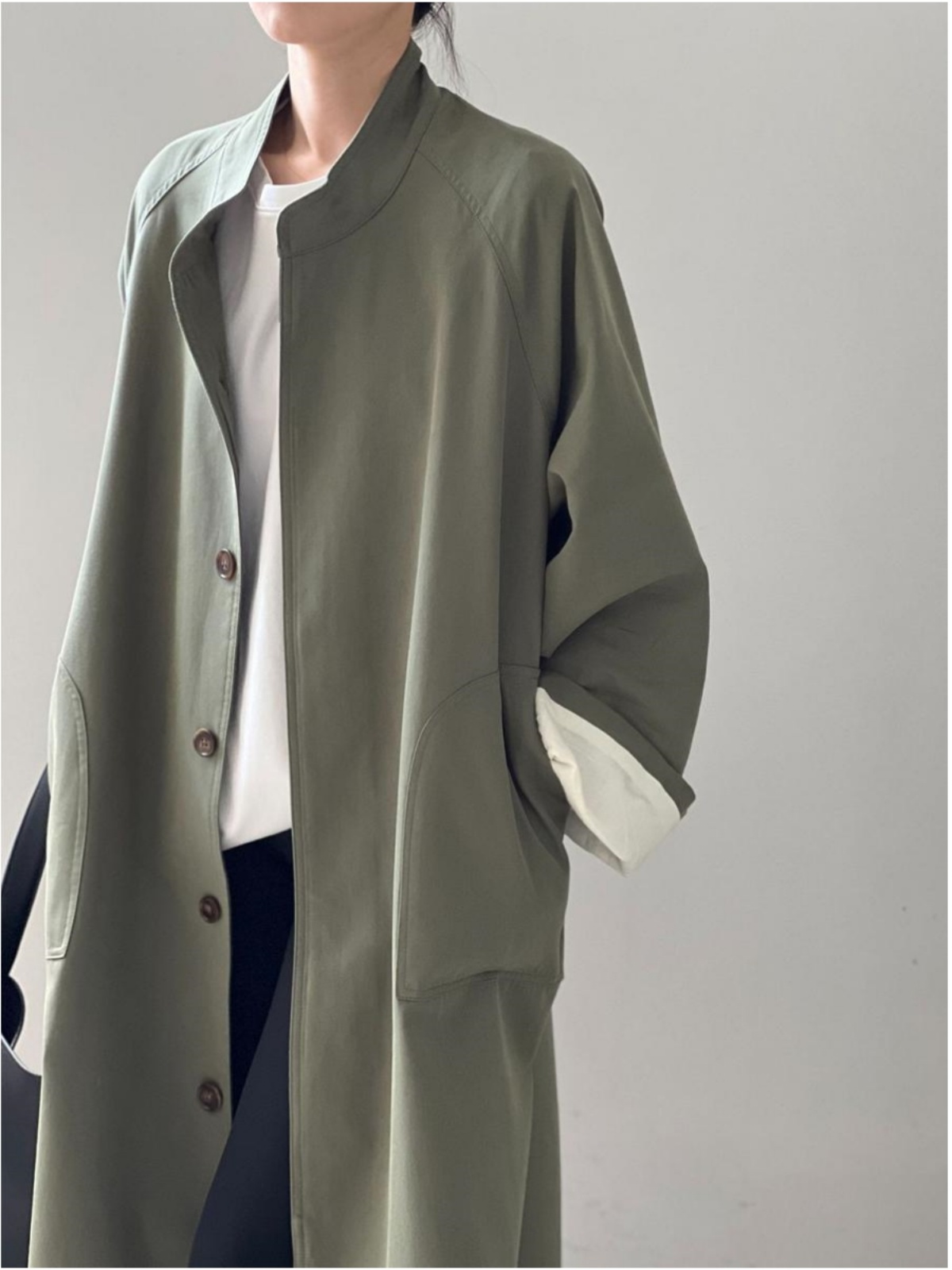 Women's Casual Loose Mid-Length Trench Coat with Stand Collar - 2025 Spring Autumn British Style Fashion Outerwear