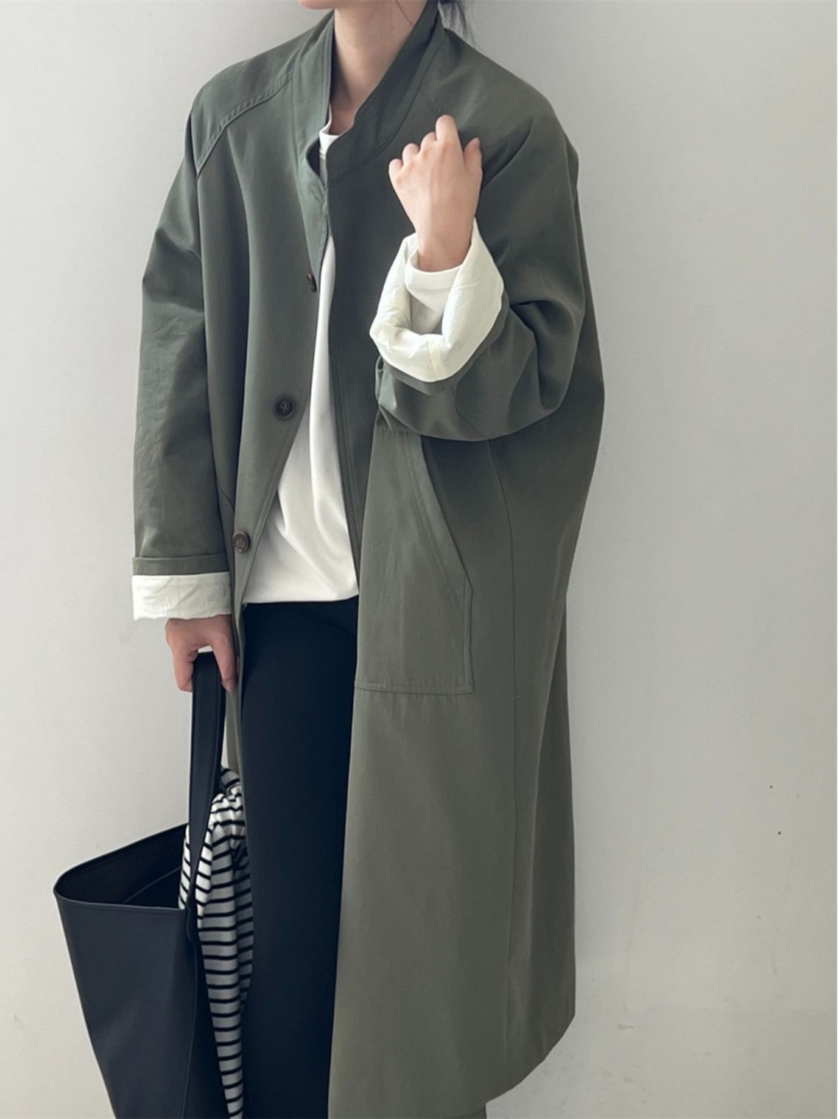 Women's Casual Loose Mid-Length Trench Coat with Stand Collar - 2025 Spring Autumn British Style Fashion Outerwear