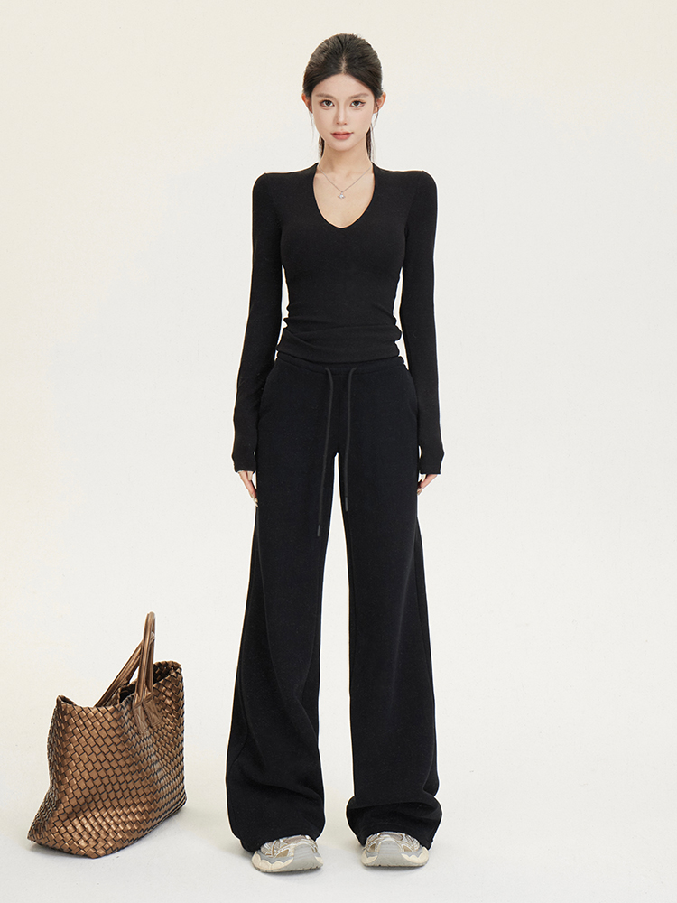 Women's Casual Wide-Leg Fleece Sweatpants with Drawstring - Cozy Autumn and Winter Long Pants for Comfort and Style Women's Casual Wide-Leg Fleece Sweatpants with Drawstring - Cozy Autumn and Winter Long Pants for Comfort and Style