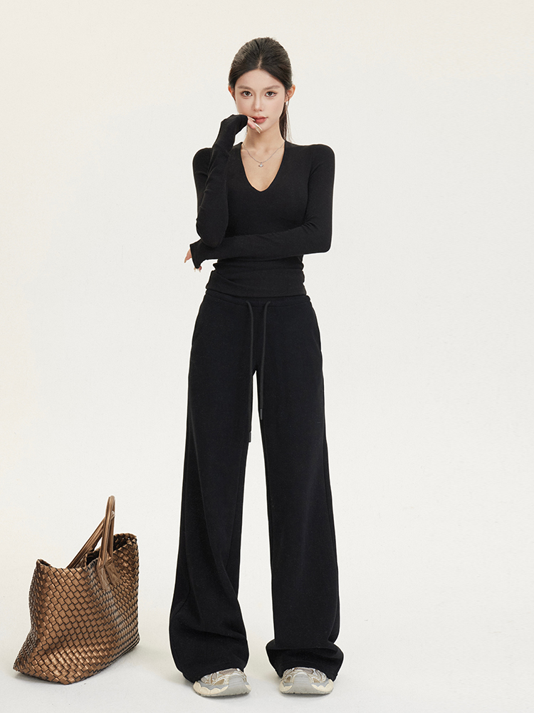 Women's Casual Wide-Leg Fleece Sweatpants with Drawstring - Cozy Autumn and Winter Long Pants for Comfort and Style Women's Casual Wide-Leg Fleece Sweatpants with Drawstring - Cozy Autumn and Winter Long Pants for Comfort and Style