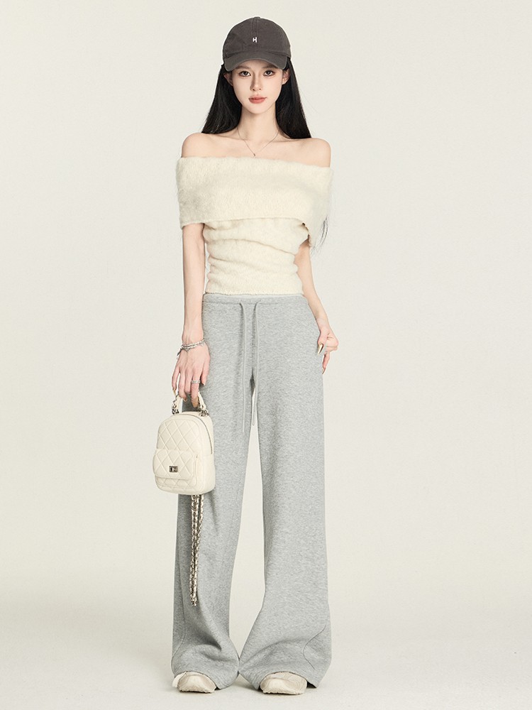 Women's Casual Wide-Leg Fleece Sweatpants with Drawstring - Cozy Autumn and Winter Long Pants for Comfort and Style Women's Casual Wide-Leg Fleece Sweatpants with Drawstring - Cozy Autumn and Winter Long Pants for Comfort and Style