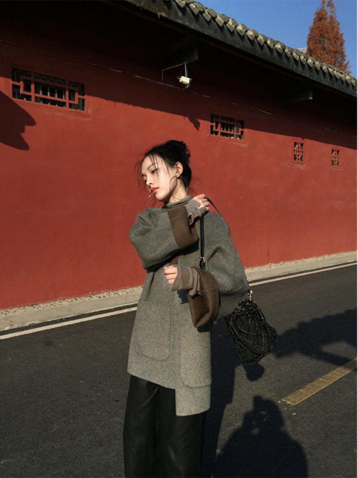 Women's Chinese-Style Round Neck Wool Coat - Niche Winter Cardigan Top for Effortless Chic