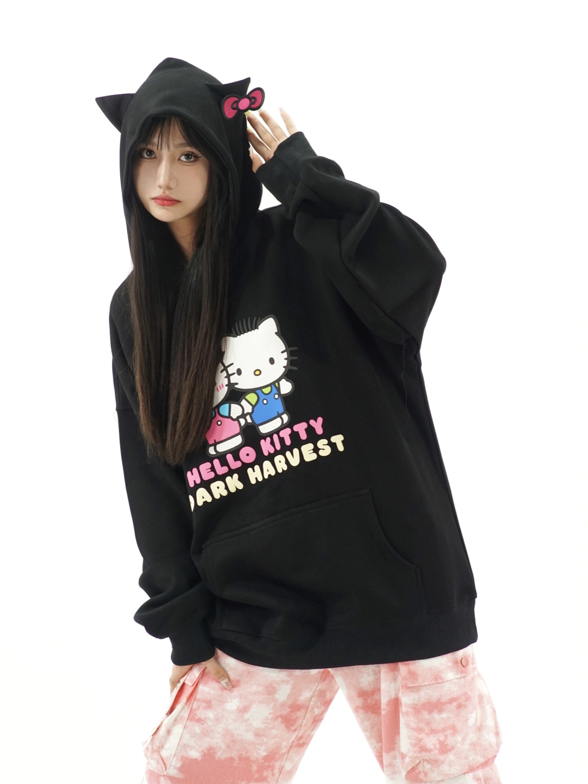 Women's Cute Kitty Cat Hoodie with Ears and Bow, Loose-Fit Sweet Top, Y2K Style Women's Cute Kitty Cat Hoodie with Ears and Bow, Loose-Fit Sweet Top, Y2K Style