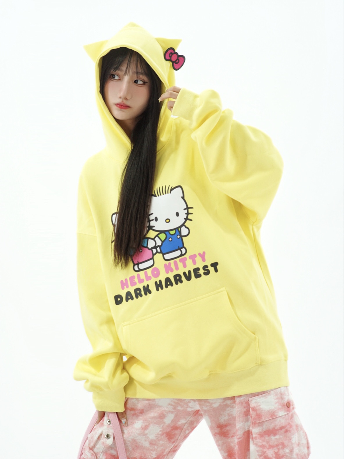 Women's Cute Kitty Cat Hoodie with Ears and Bow, Loose-Fit Sweet Top, Y2K Style