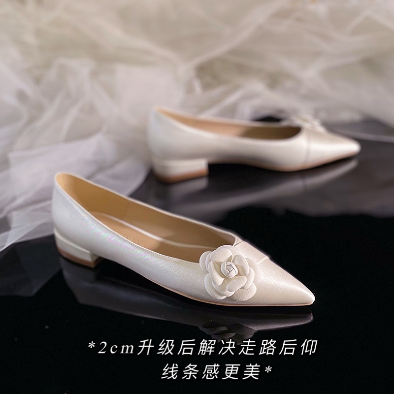 Women's Flat Wedding Shoes - French Style White Bride Shoes, Comfortable Daily Wear, Plus Size Bridesmaid Shoes, 2025 Forest Style