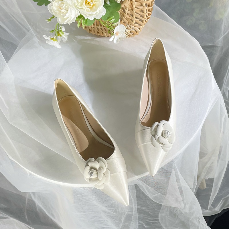 Women's Flat Wedding Shoes - French Style White Bride Shoes, Comfortable Daily Wear, Plus Size Bridesmaid Shoes, 2025 Forest Style Women's Flat Wedding Shoes - French Style White Bride Shoes, Comfortable Daily Wear, Plus Size Bridesmaid Shoes, 2025 Forest Style