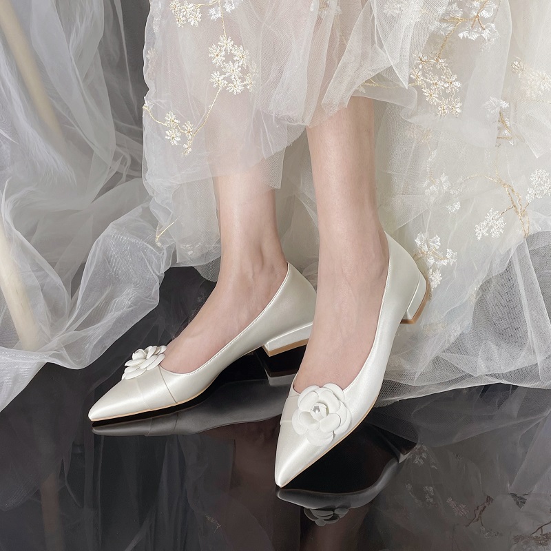 Women's Flat Wedding Shoes - French Style White Bride Shoes, Comfortable Daily Wear, Plus Size Bridesmaid Shoes, 2025 Forest Style