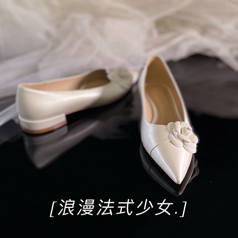 Women's Flat Wedding Shoes - French Style White Bride Shoes, Comfortable Daily Wear, Plus Size Bridesmaid Shoes, 2025 Forest Style Women's Flat Wedding Shoes - French Style White Bride Shoes, Comfortable Daily Wear, Plus Size Bridesmaid Shoes, 2025 Forest Style