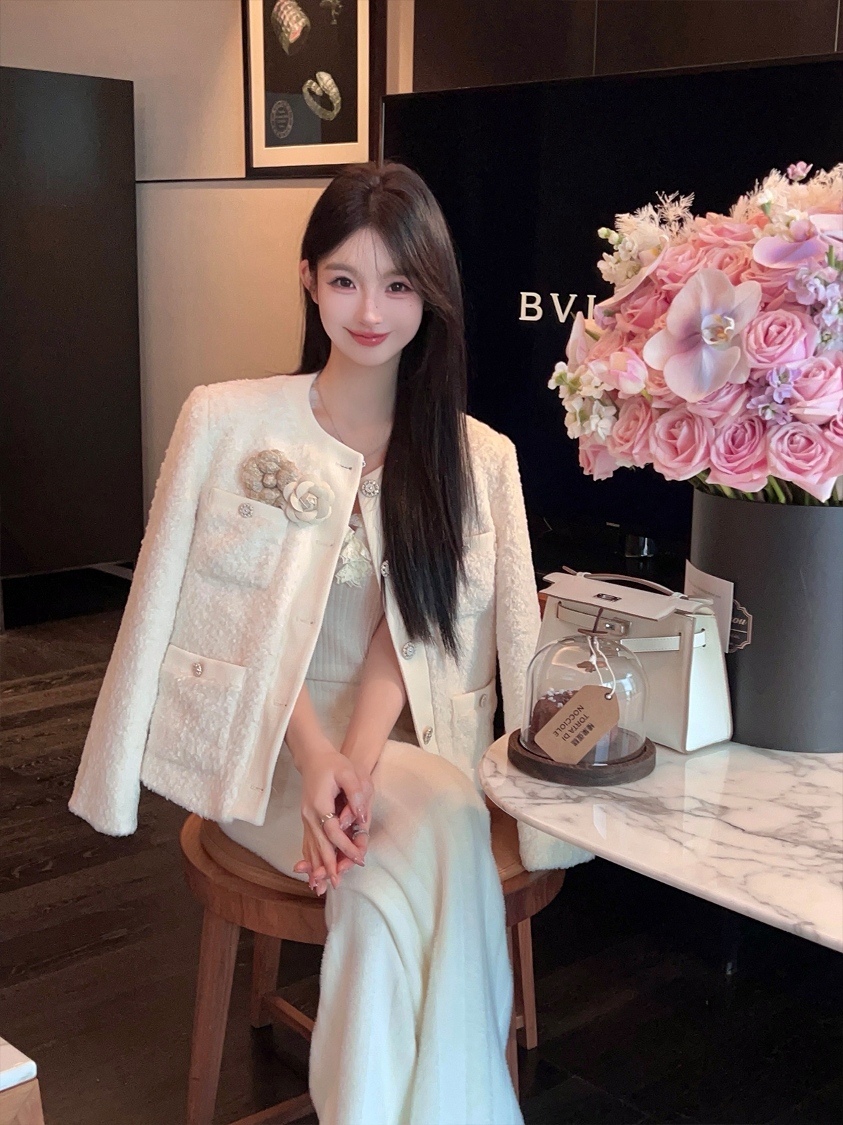 Women's Floral Wool Blend Short Coat with Down Inner Lining - Elegant Winter Overcoat Women's Floral Wool Blend Short Coat with Down Inner Lining - Elegant Winter Overcoat