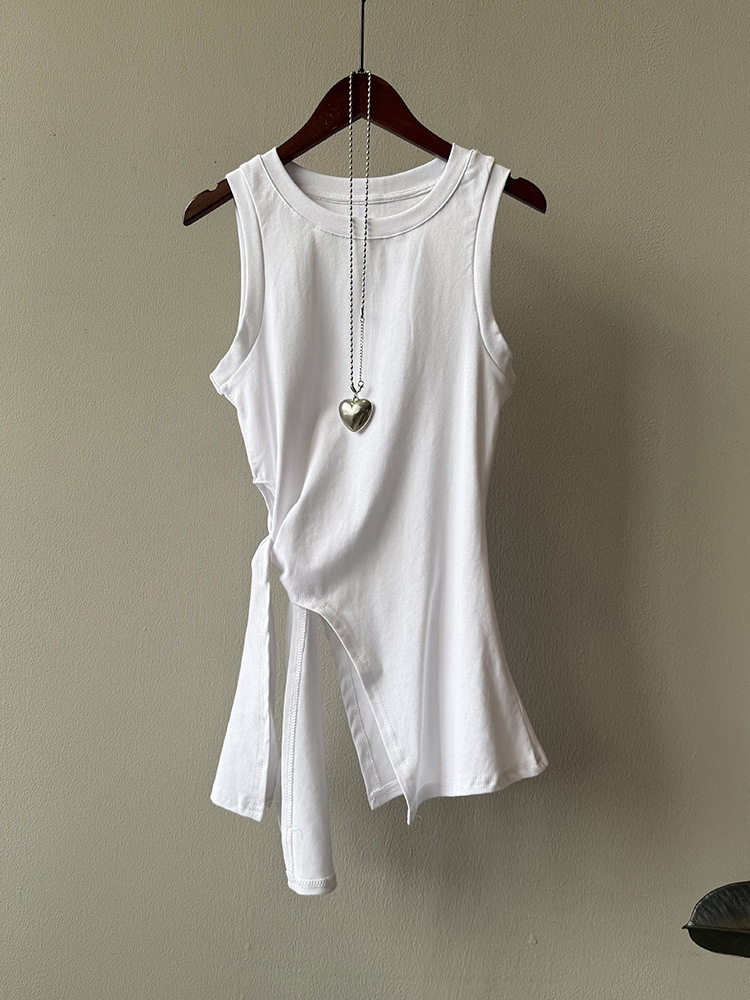 Women's French Irregular Lace-Up Sleeveless Vest - Loose High-End Summer Strap Top 2025, Trendy Y2K Fashion Women's French Irregular Lace-Up Sleeveless Vest - Loose High-End Summer Strap Top 2025, Trendy Y2K Fashion