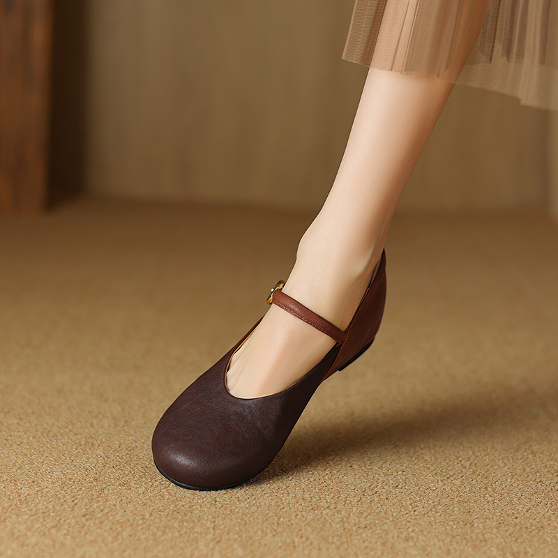 Women's French Retro Color-Blocked Mary Jane Flats with One-Strap Design, Soft Sole, and Inner Height Increase, Versatile Style Women's French Retro Color-Blocked Mary Jane Flats with One-Strap Design, Soft Sole, and Inner Height Increase, Versatile Style