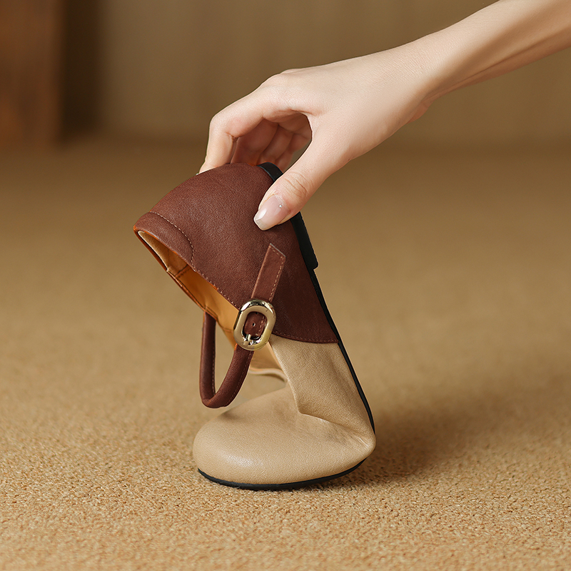 Women's French Retro Color-Blocked Mary Jane Flats with One-Strap Design, Soft Sole, and Inner Height Increase, Versatile Style Women's French Retro Color-Blocked Mary Jane Flats with One-Strap Design, Soft Sole, and Inner Height Increase, Versatile Style