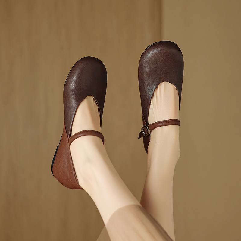 Women's French Retro Color-Blocked Mary Jane Flats with One-Strap Design, Soft Sole, and Inner Height Increase, Versatile Style Women's French Retro Color-Blocked Mary Jane Flats with One-Strap Design, Soft Sole, and Inner Height Increase, Versatile Style