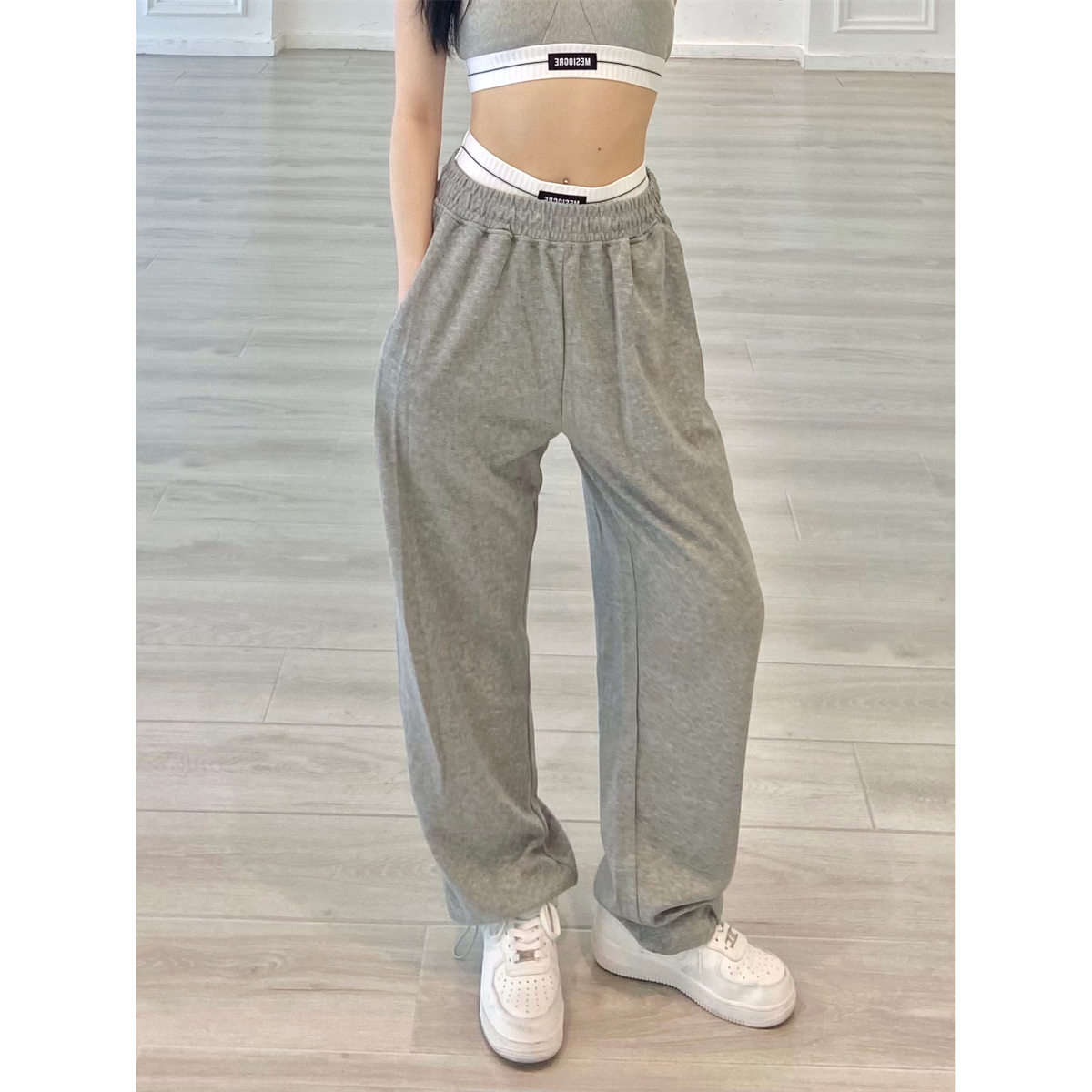 Women's Gray Loose Straight-Leg Sweatpants - Summer Dance Style, Thin Fabric, Solid Color, Casual Sports Pants Women's Gray Loose Straight-Leg Sweatpants - Summer Dance Style, Thin Fabric, Solid Color, Casual Sports Pants