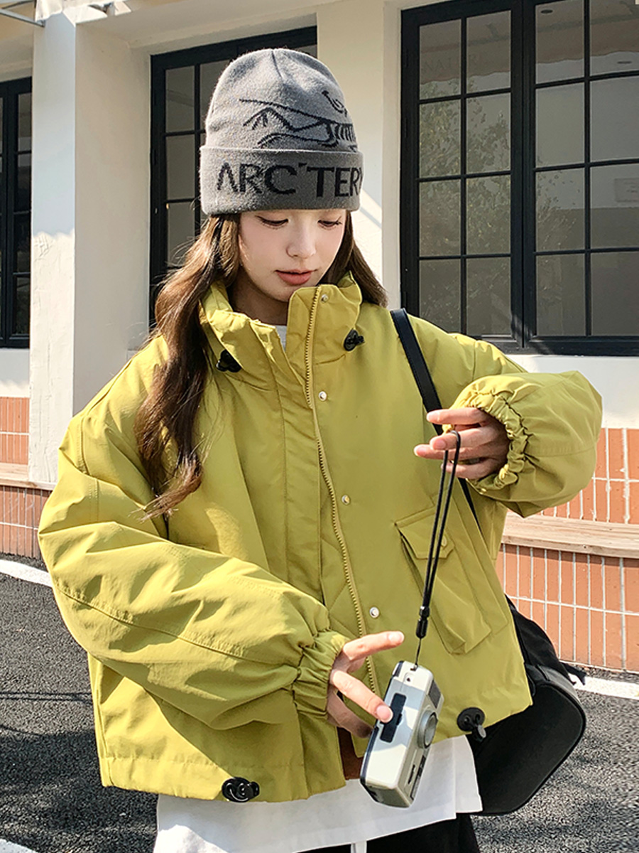 Women's Green Outdoor Work Parka Down Jacket - 2025 Winter Korean-Style Thick Short Coat for Petite Sizes