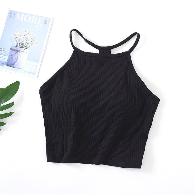 Women's Halter Neck Crop Tank Top with Chest Pads, Thin Straps, Sleeveless - Trendy Ins Style for Y2K Fashion