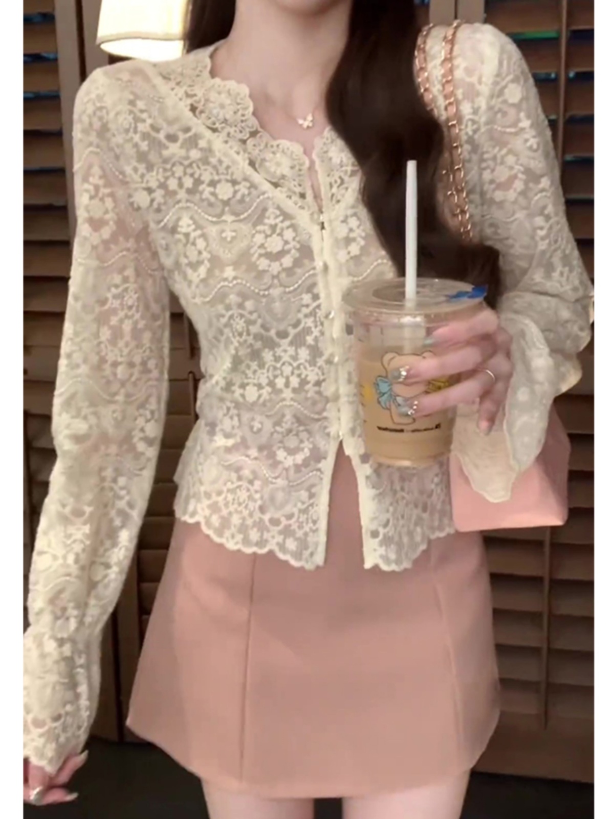 Women's Hollow Lace Long Sleeve Top - French Style Autumn Winter Layering Shirt, Chic Boho Fashion