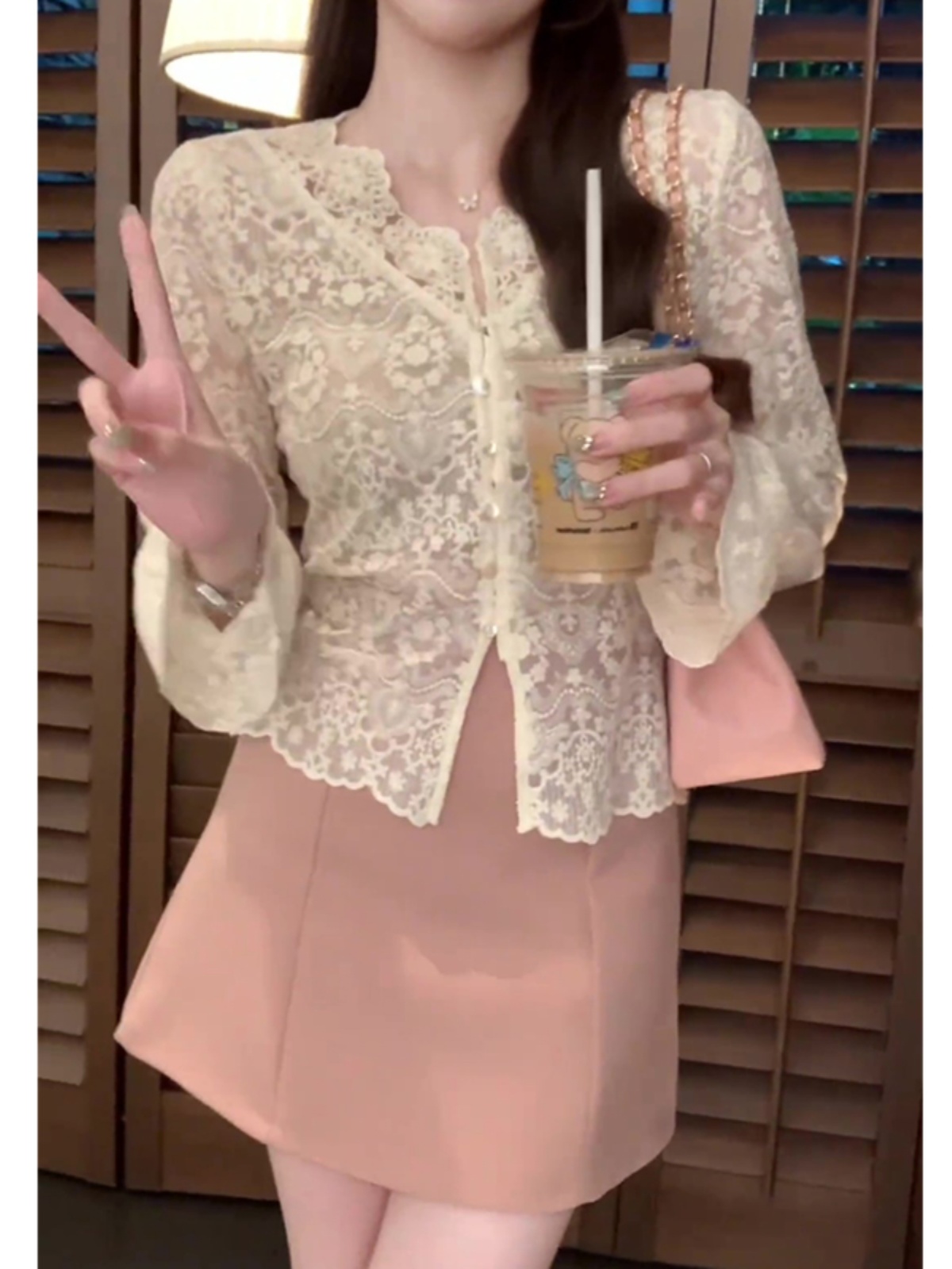 Women's Hollow Lace Long Sleeve Top - French Style Autumn Winter Layering Shirt, Chic Boho Fashion