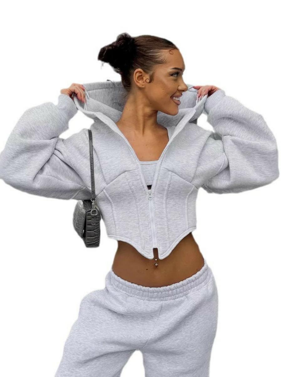 Women's Irregular Zip-Up Hooded Long Sleeve Sweatshirt with Waist Belt - Casual Street Fashion Cardigan for Spring and Autumn Women's Irregular Zip-Up Hooded Long Sleeve Sweatshirt with Waist Belt - Casual Street Fashion Cardigan for Spring and Autumn