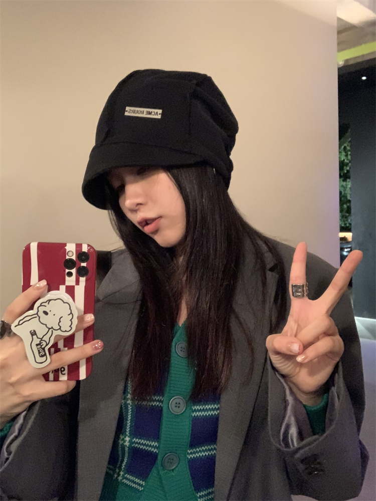 Women's Japanese Lazy Style Warm Knitted Double-Layer Pile Hat for Autumn Winter - Face-Slimming Cold Weather Accessory Women's Japanese Lazy Style Warm Knitted Double-Layer Pile Hat for Autumn Winter - Face-Slimming Cold Weather Accessory