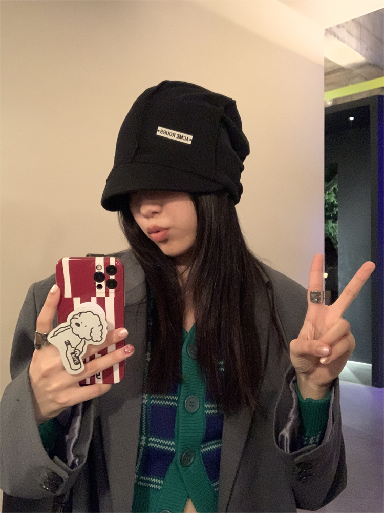 Women's Japanese Lazy Style Warm Knitted Double-Layer Pile Hat for Autumn Winter - Face-Slimming Cold Weather Accessory Women's Japanese Lazy Style Warm Knitted Double-Layer Pile Hat for Autumn Winter - Face-Slimming Cold Weather Accessory