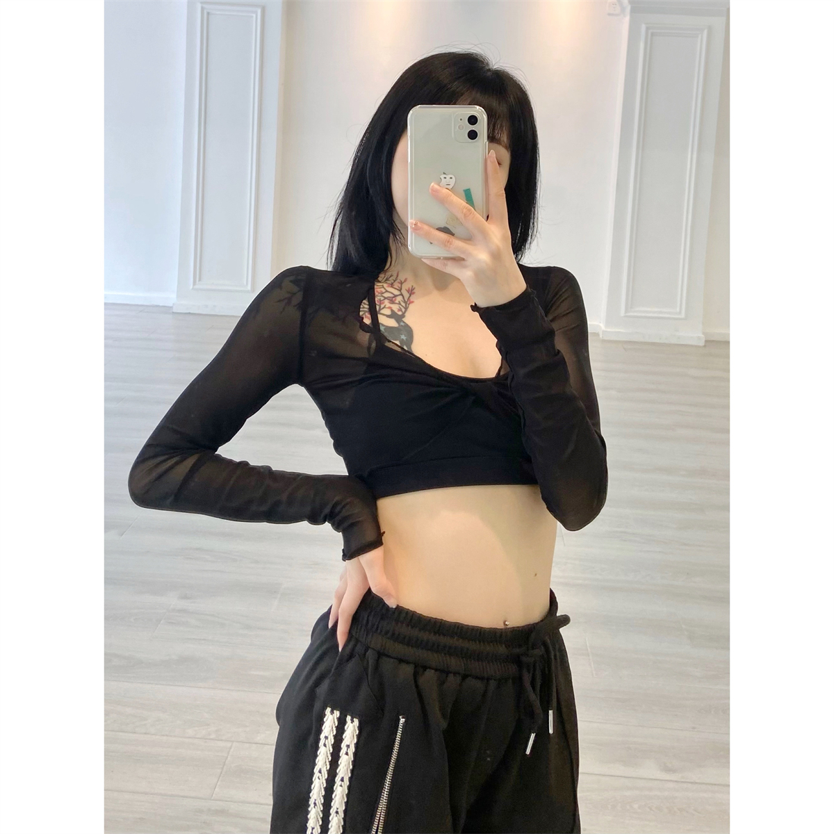 Women's Jazz Dance Cropped Top - Sexy Summer Solid Color with Ruffled Edge & Cross Mesh Cover-Up, Ideal for Y2K and Festival Fashion Women's Jazz Dance Cropped Top - Sexy Summer Solid Color with Ruffled Edge & Cross Mesh Cover-Up, Ideal for Y2K and Festival Fashion