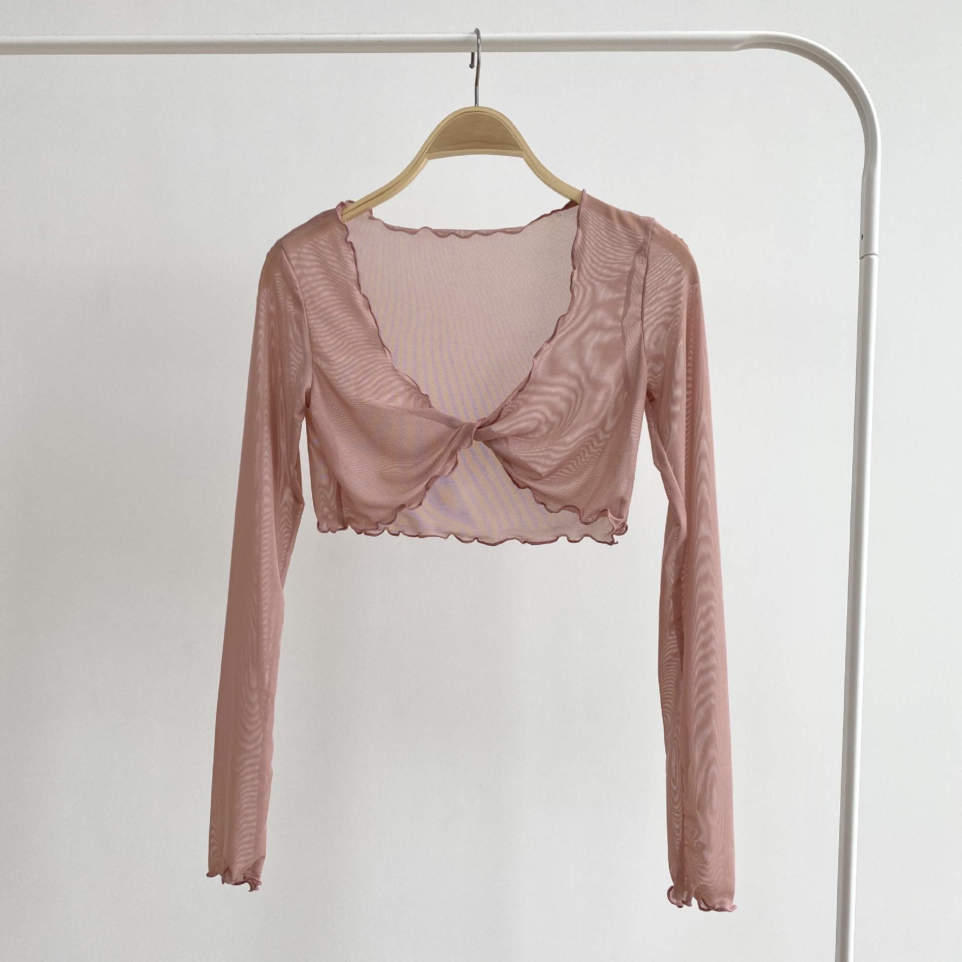 Women's Jazz Dance Cropped Top - Sexy Summer Solid Color with Ruffled Edge & Cross Mesh Cover-Up, Ideal for Y2K and Festival Fashion Women's Jazz Dance Cropped Top - Sexy Summer Solid Color with Ruffled Edge & Cross Mesh Cover-Up, Ideal for Y2K and Festival Fashion