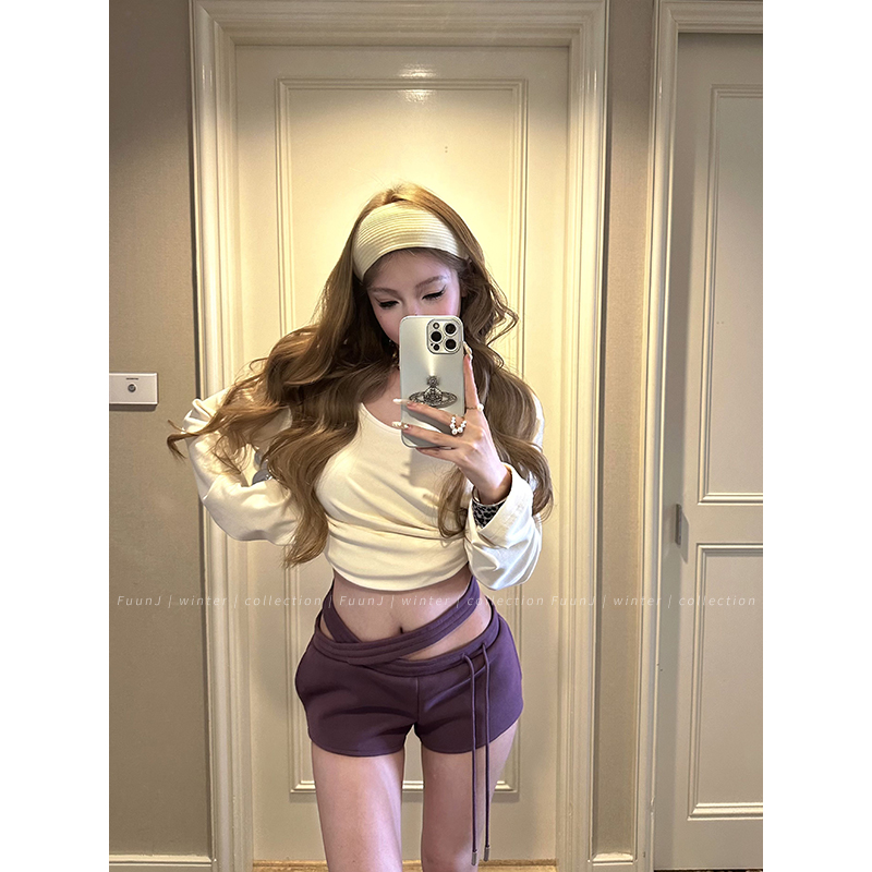 Women's Lazy Loose Hoodie Set with Sweet Tea Design and Hip-Hugging Shorts - Cozy Two-Piece Winter Outfit, Y2K Style Women's Lazy Loose Hoodie Set with Sweet Tea Design and Hip-Hugging Shorts - Cozy Two-Piece Winter Outfit, Y2K Style