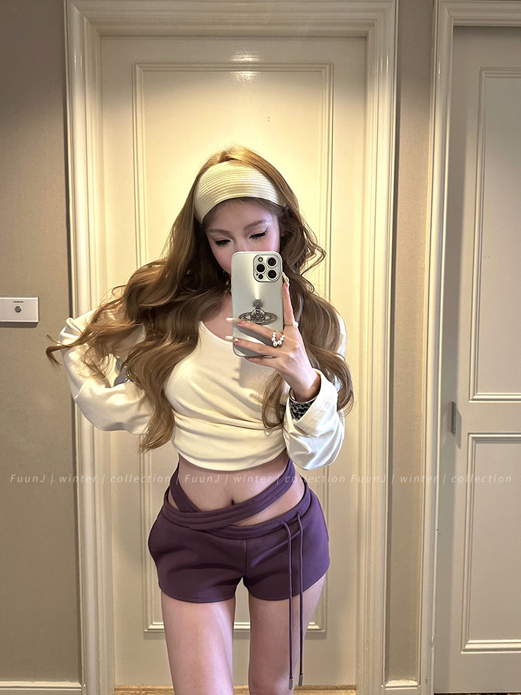 Women's Lazy Loose Hoodie Set with Sweet Tea Design and Hip-Hugging Shorts - Cozy Two-Piece Winter Outfit, Y2K Style Women's Lazy Loose Hoodie Set with Sweet Tea Design and Hip-Hugging Shorts - Cozy Two-Piece Winter Outfit, Y2K Style