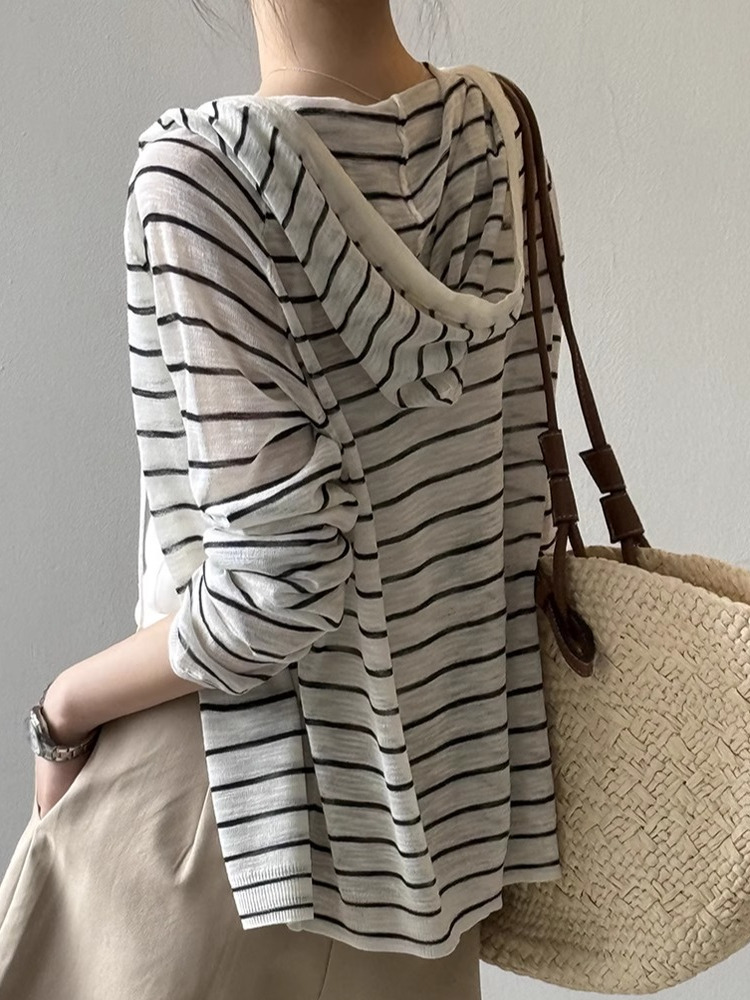 Women's Lightweight Knitted Hooded Sun Protection Shirt - Loose Summer Cardigan Top for 2025, Perfect for Casual Outings Women's Lightweight Knitted Hooded Sun Protection Shirt - Loose Summer Cardigan Top for 2025, Perfect for Casual Outings