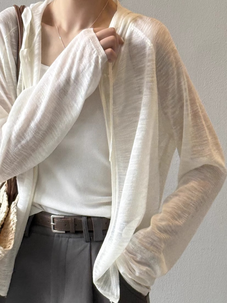 Women's Lightweight Knitted Hooded Sun Protection Shirt - Loose Summer Cardigan Top for 2025, Perfect for Casual Outings Women's Lightweight Knitted Hooded Sun Protection Shirt - Loose Summer Cardigan Top for 2025, Perfect for Casual Outings