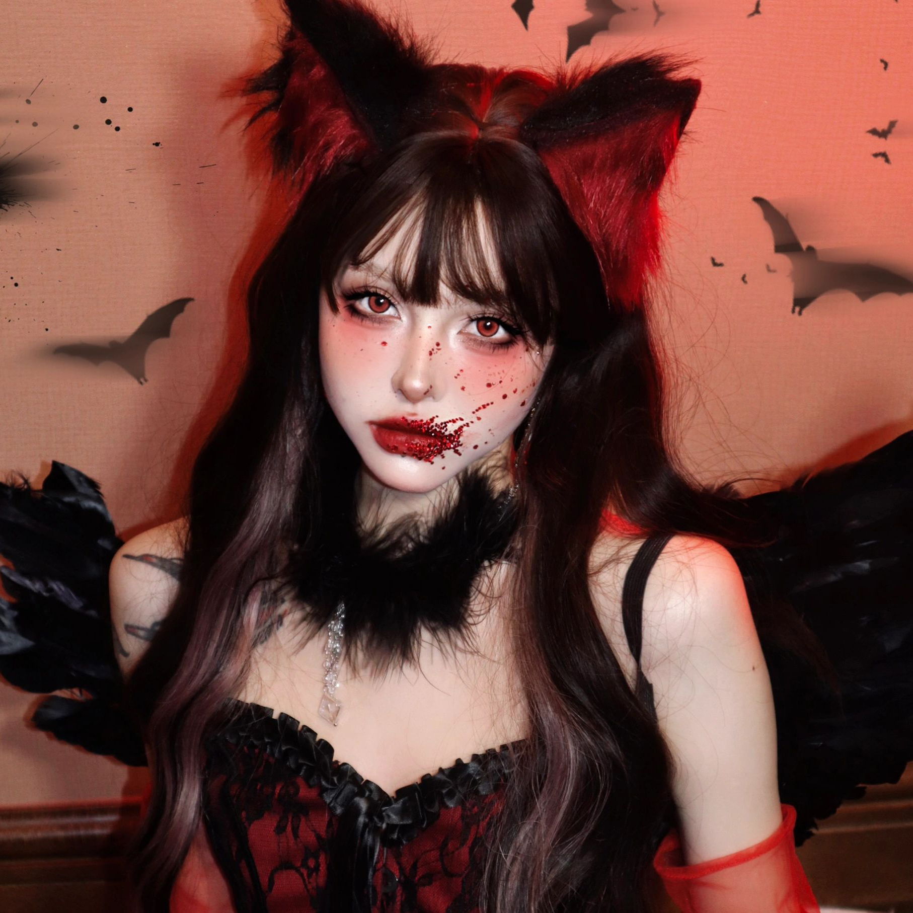 Women's Lolita Plush Cat Ear Headband with Gloves and Necklace - Cute Halloween Costume Accessory