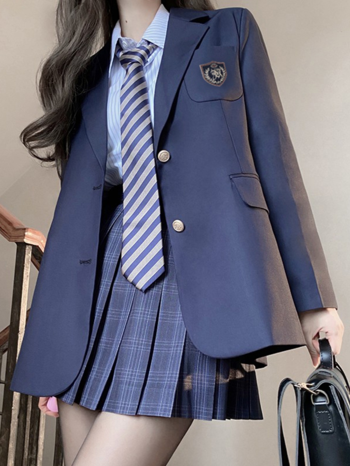 Women's Long Coat JK Uniform Set with Pudding Bear Design - Trendy 2025 Style Suit Jacket Women's Long Coat JK Uniform Set with Pudding Bear Design - Trendy 2025 Style Suit Jacket