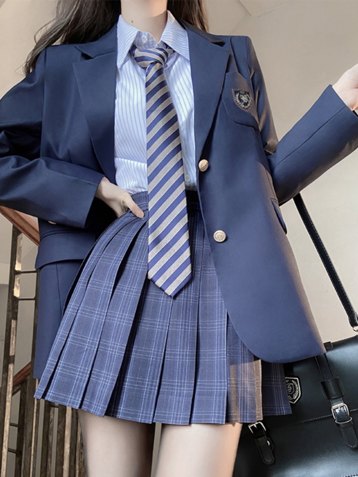 Women's Long Coat JK Uniform Set with Pudding Bear Design - Trendy 2025 Style Suit Jacket Women's Long Coat JK Uniform Set with Pudding Bear Design - Trendy 2025 Style Suit Jacket