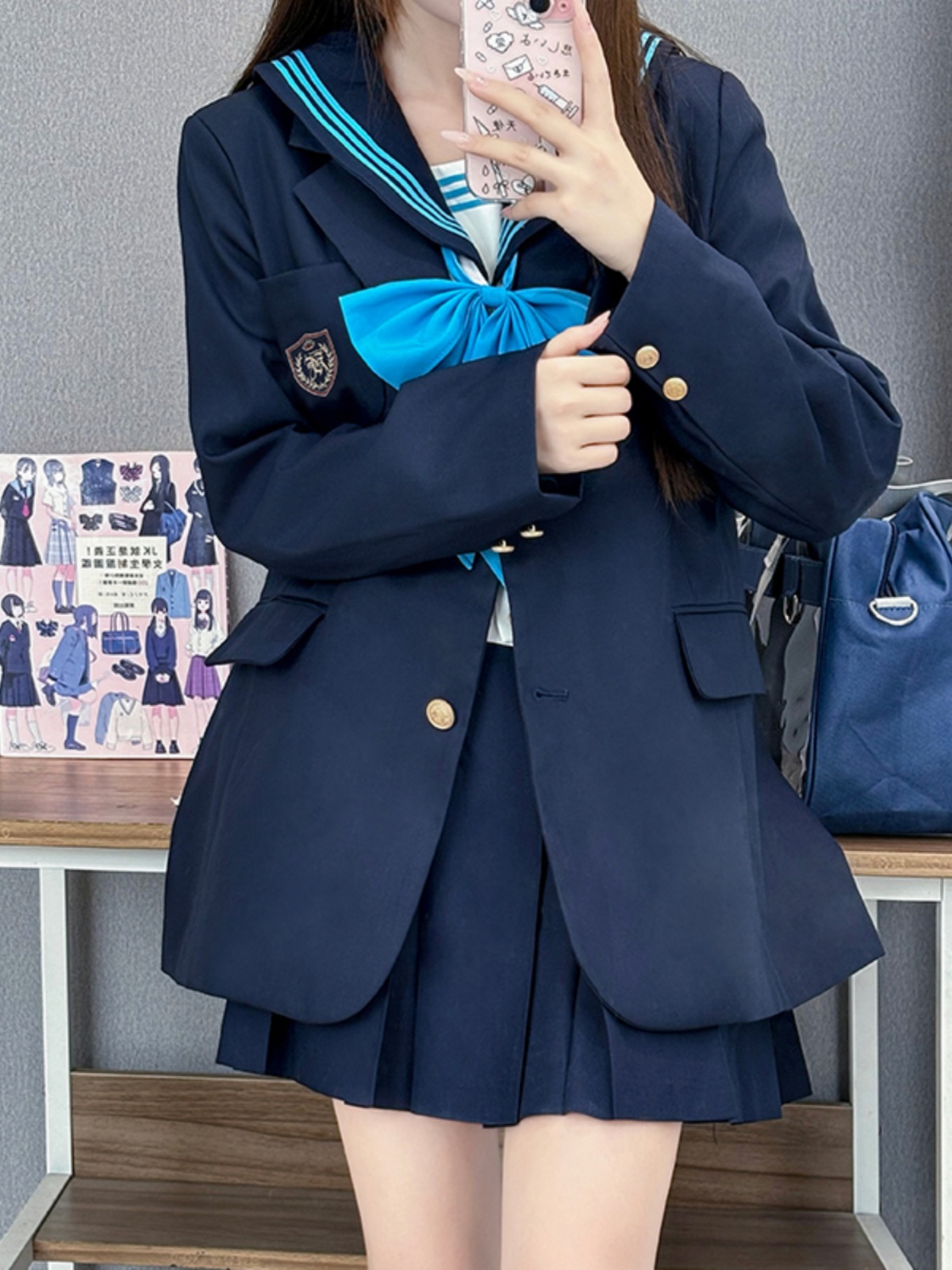 Women's Long Coat JK Uniform Set with Pudding Bear Design - Trendy 2025 Style Suit Jacket Women's Long Coat JK Uniform Set with Pudding Bear Design - Trendy 2025 Style Suit Jacket