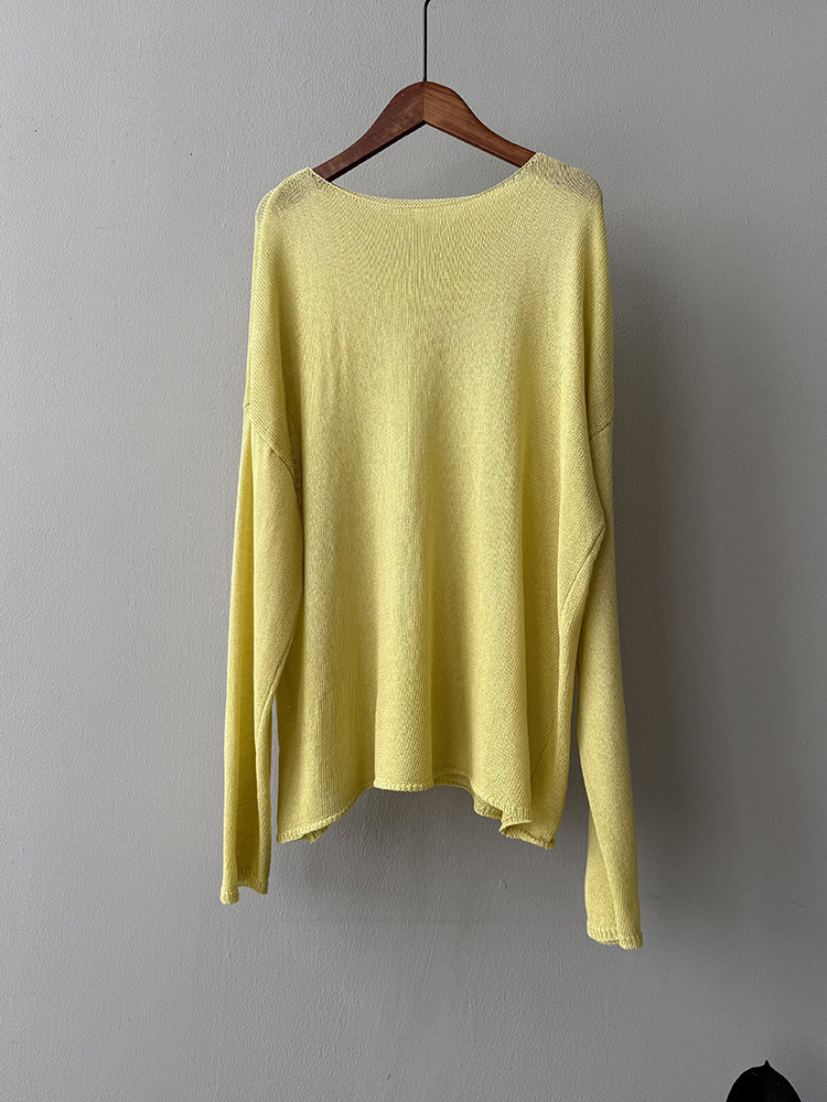 Women's Loose-Fit Knitted Sweater - Thin Linen Blend, Long Sleeve Round Neck, 2025 Summer Sun Protection Cover-Up Women's Loose-Fit Knitted Sweater - Thin Linen Blend, Long Sleeve Round Neck, 2025 Summer Sun Protection Cover-Up