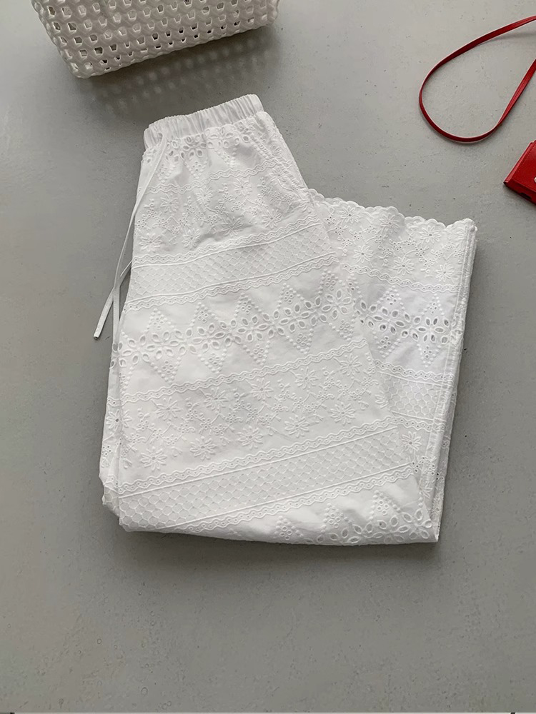 Women's Loose-Fitting Wide-Leg Pants with Elastic Waist, Hollow-Out Design, Slimming Versatile Trousers for Summer 2025 Women's Loose-Fitting Wide-Leg Pants with Elastic Waist, Hollow-Out Design, Slimming Versatile Trousers for Summer 2025