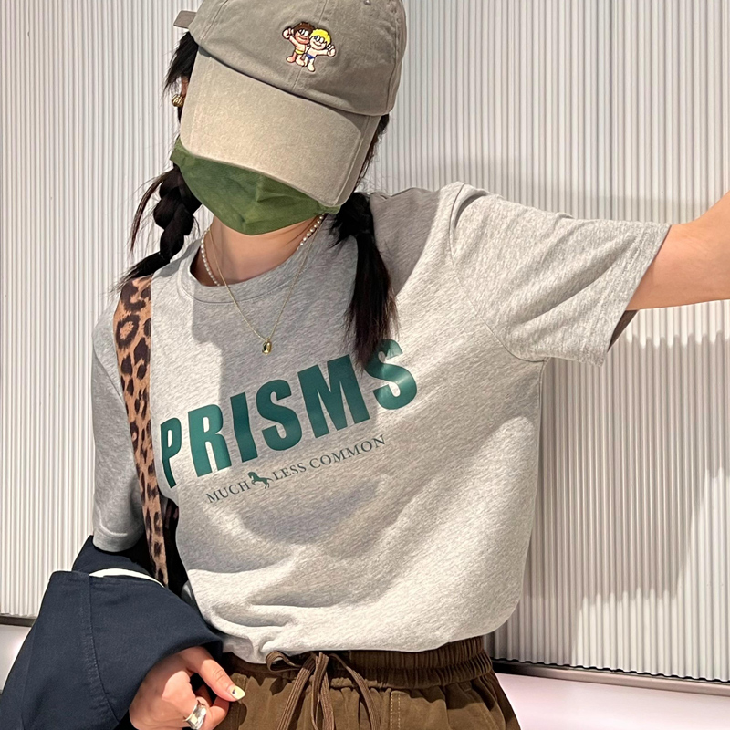 Women's Loose Gray Cotton Round Neck Short Sleeve T-Shirt - Casual Summer Essential for 2025