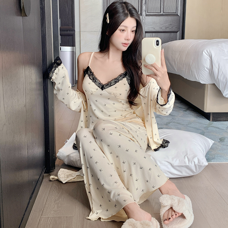 Women's Modal Cotton Pajamas Set with Removable Pads, Stylish Spring and Autumn Loungewear, Soft and Comfortable Sleepwear