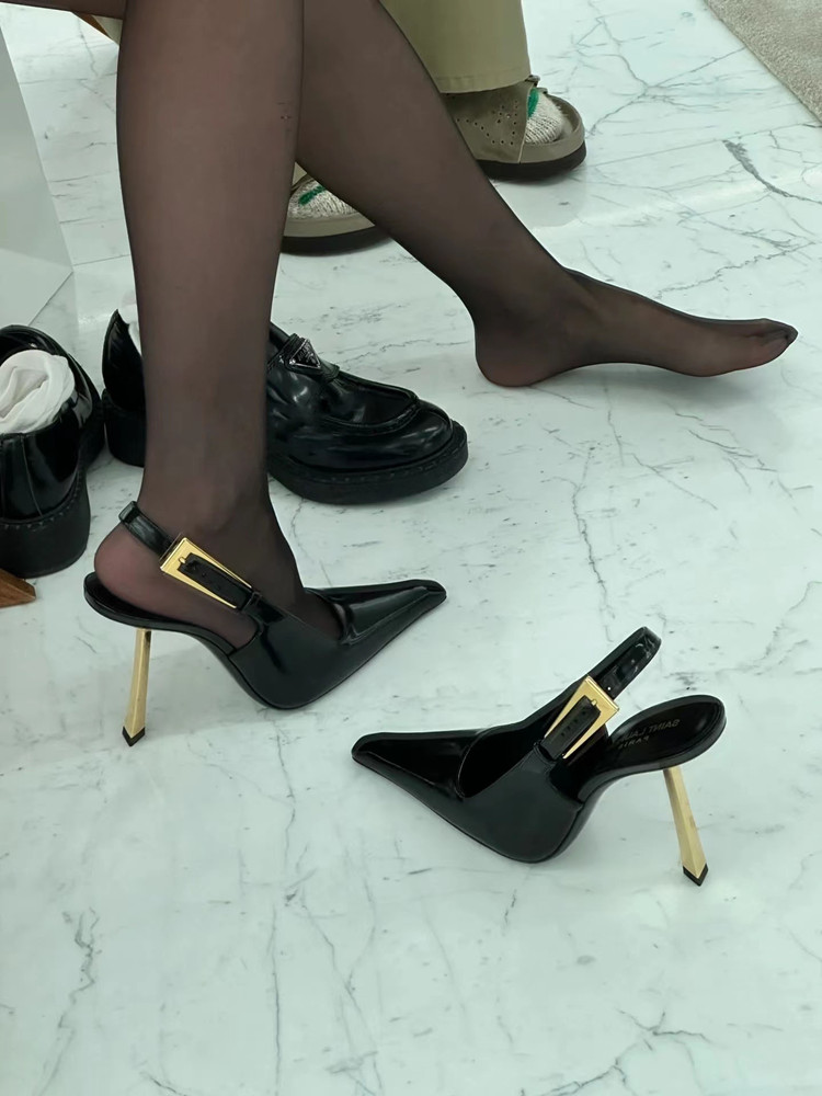 Women's Patent Leather Metallic High Heel Sandals - Shallow Mouth, Thin Heel, Fall/Winter 2025, Chic Party Shoes