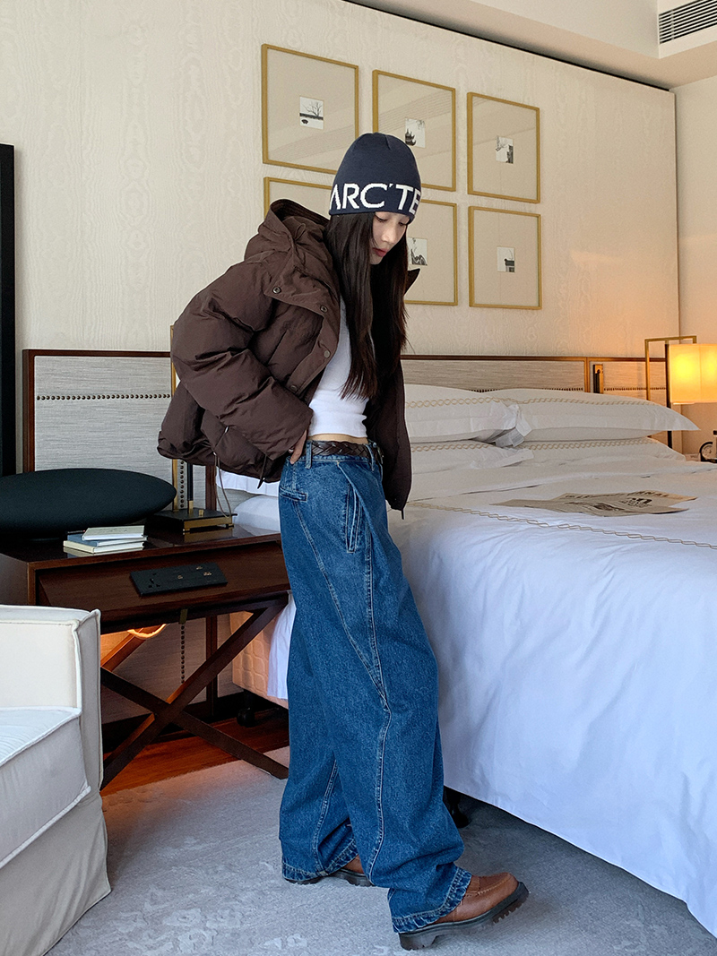 Women's Pleated Denim Pants - Casual Loose Straight Leg Trousers for Autumn Winter 2025 - Trendy 90s Inspired Style