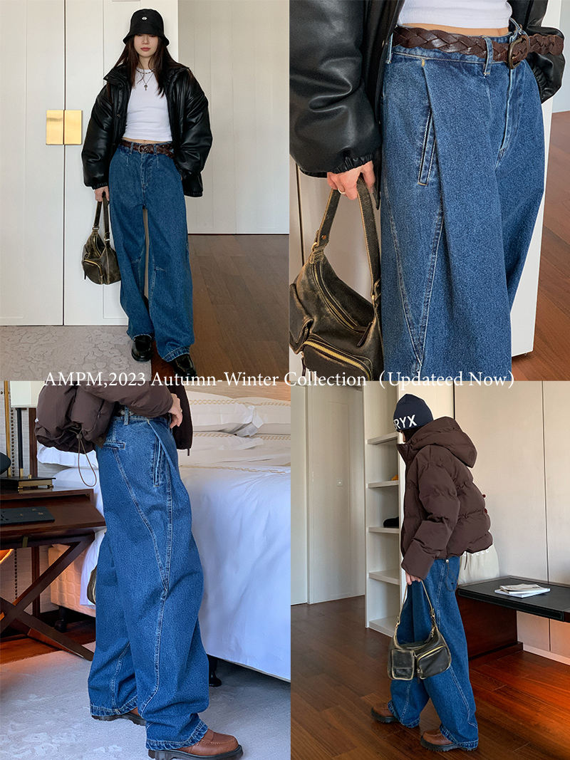 Women's Pleated Denim Pants - Casual Loose Straight Leg Trousers for Autumn Winter 2025 - Trendy 90s Inspired Style Women's Pleated Denim Pants - Casual Loose Straight Leg Trousers for Autumn Winter 2025 - Trendy 90s Inspired Style