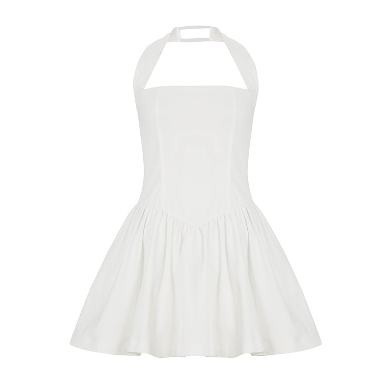 Women's Pleated Mini Camisole Dress with Splicing - Sexy High-Waisted A-Line Skirt, 2025 European American Style