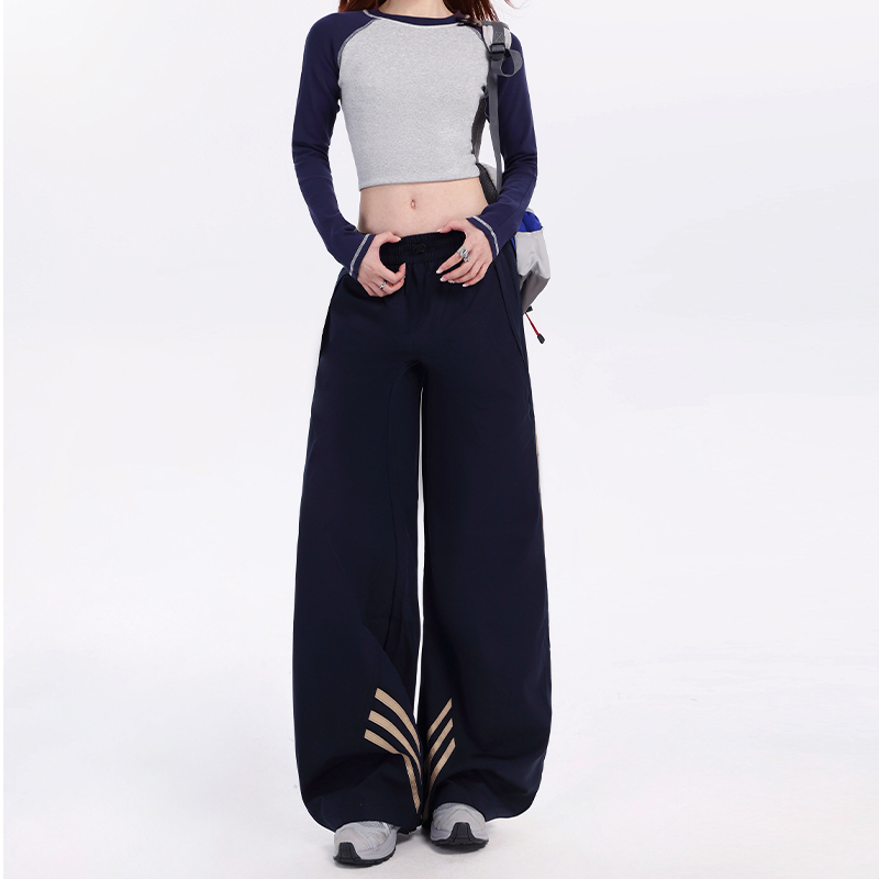 Women's Quick-Dry Dark Blue Parachute Pants - 2025 Summer Casual Hiking & Street Dance Long Trousers