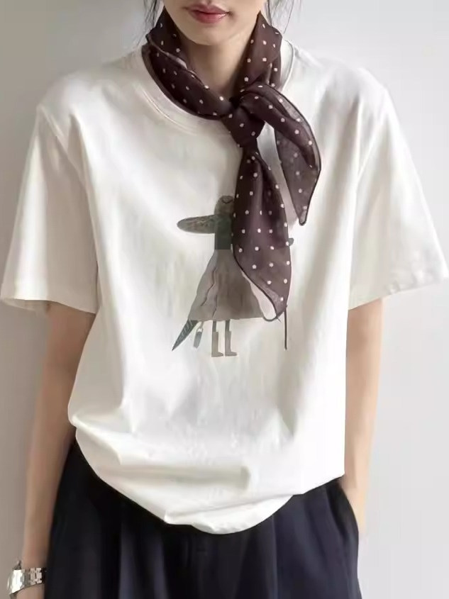 Women's Quirky Cartoon Print Short Sleeve T-Shirt - Casual Round Neck Cotton Top for Summer 2025, Harajuku Style