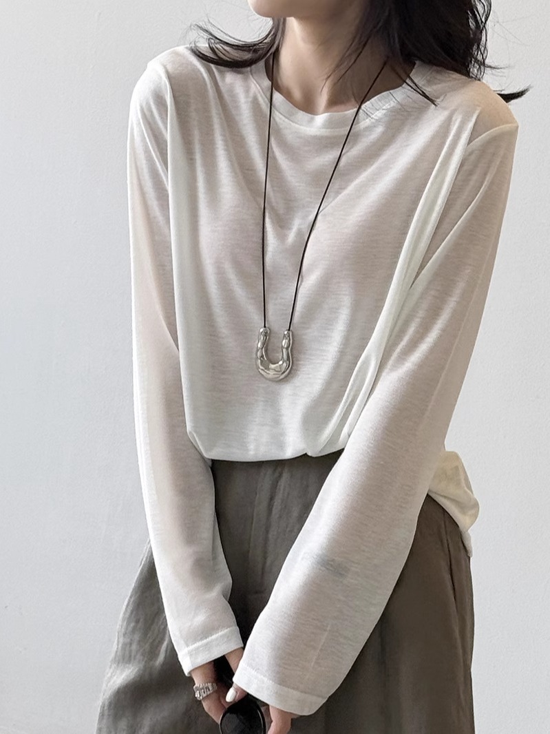 Women's Relaxed Fit Soft Long-Sleeve T-Shirt - Slimming Loose Base Top for Summer 2025, Lightweight Sun Protection