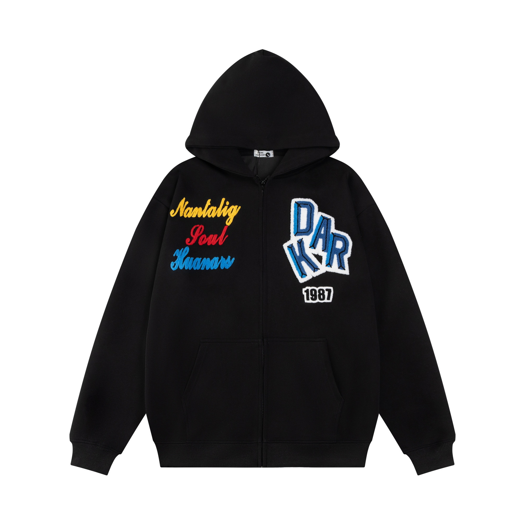 Women's Retro Flocked Embroidered Letter Hoodie - American Style Zipper Cardigan for Spring Fashion Women's Retro Flocked Embroidered Letter Hoodie - American Style Zipper Cardigan for Spring Fashion