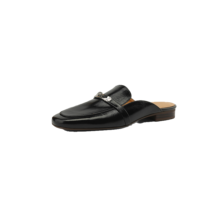 Women's Retro Slip-On Open-Toe Half Slippers - Summer Flat Soft Genuine Leather Mules with Metal Buckle Women's Retro Slip-On Open-Toe Half Slippers - Summer Flat Soft Genuine Leather Mules with Metal Buckle